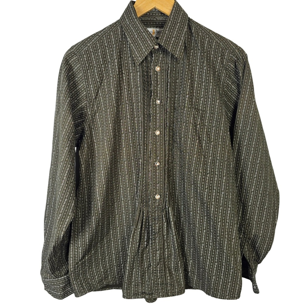Almsach Size S Green Floral Print Button Down Shirt Long‎ Sleeve Top
